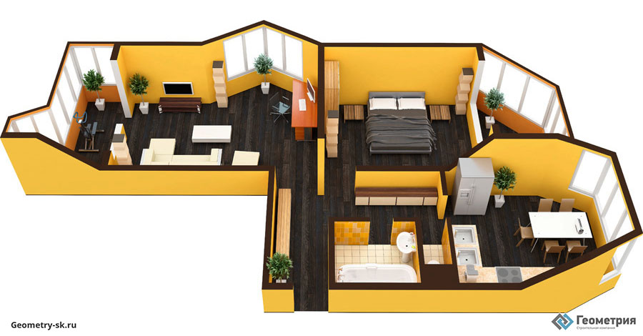 Дизайн проект 2-х комнатной квартиры П-44Т